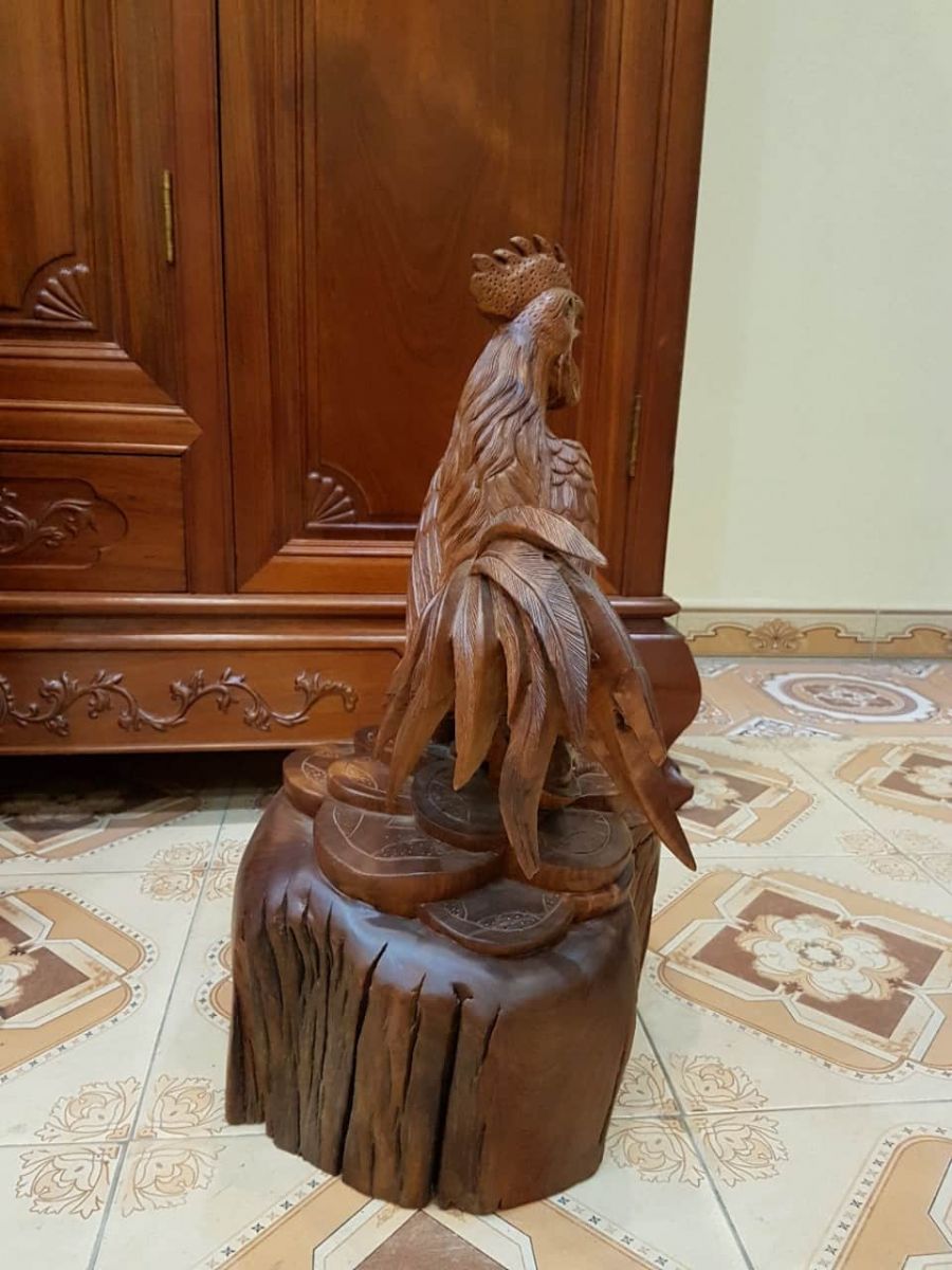 tượng gà trống gỗ hương