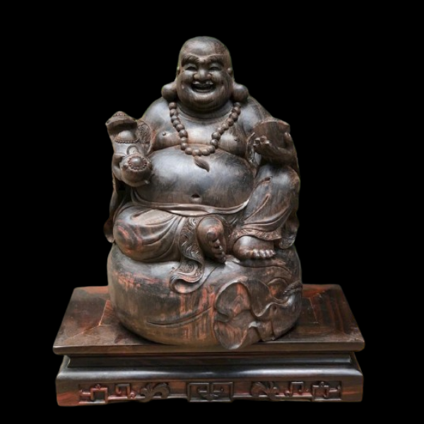 Tượng Phật Di Lặc Ngồi Bao Tiền Gỗ Trắc 28x20x17cm 