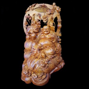 Tượng Phật Di Lặc Ngũ Phúc Gỗ Nu Hương 68x46x42cm