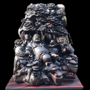 Tượng Phật Di Lặc Ngự Gốc Tùng Gỗ Trắc Gia Lai 70x40x30cm 