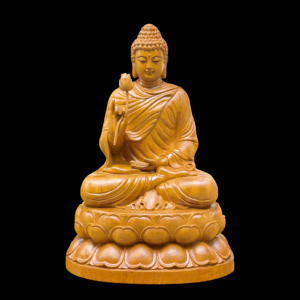 Tương Phật Thích Ca Niêm Hoa Vi Tiếu Gỗ Gõ Vàng 60x43x36cm 