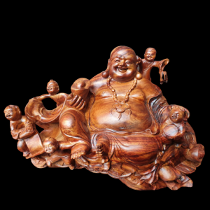 Tượng Phật Di Lặc Ngũ Phúc Gỗ Sưa Đỏ 18x25x15cm 