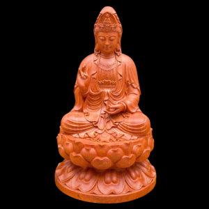 Tượng Phật Quan Âm Ngự Đài Sen Gỗ Hương Đá 60x36x36cm 
