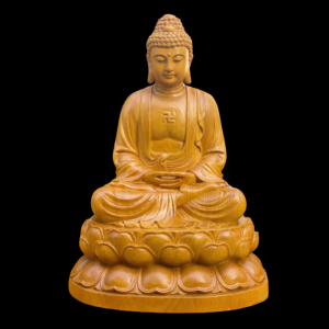 Tượng Phật A Di Đà Thiền Gỗ Gõ Vàng 50x36x30cm 