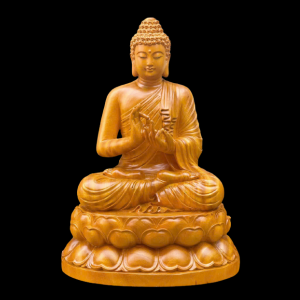Tượng Phật Thích Ca Chuyển Pháp Luân Gỗ Gõ Vàng 80x58x46cm 