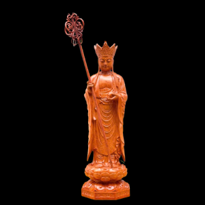 Tượng Phật Địa Tạng Đứng Đài Sen Gỗ Hương Đá 80x27x27cm 