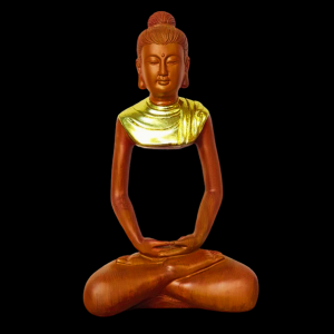 Tượng Phật Thích Ca Tâm Rỗng Gỗ Ngọc Am Thếp Vàng 39x21x15cm 
