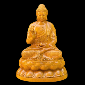 Tượng Phật Dược Sư Ngồi Đài Sen Gỗ Gõ Vàng 60x43x36cm 