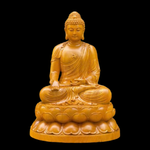 Tượng Phật A Di Đà Ngồi Đài Sen Gỗ Gõ Vàng 50x36x30cm 