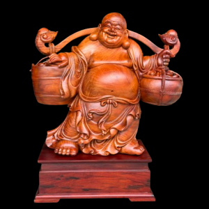 Tượng Phật Di Lặc Gánh Tiền Gỗ Hương Việt 70x68x30cm 
