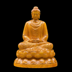 Tượng Phật Bổn Sư Thích Ca Ngồi Đài Sen Gỗ Gõ Vàng 60x43x36cm 