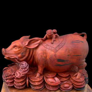 Tượng Lợn Tài Lộc Gỗ Trắc Đỏ Gia Lai 25x40x22cm 