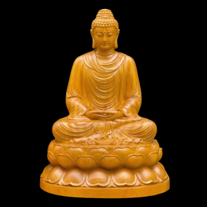Tượng Phật Thích Ca Mâu Ni Gỗ Gõ Vàng Cao 60x43x36cm 