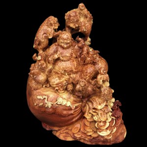 Tượng Phật Di Lặc Ngũ Phúc Gỗ Nu Hương 56x56x50cm